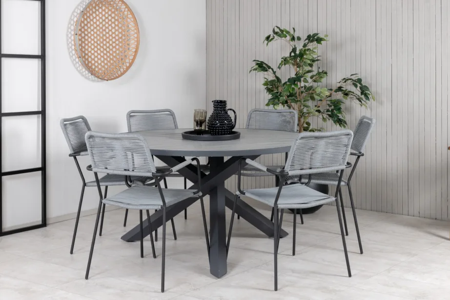 Ümmargune aiamööbli komplekt Parma (hall aintwood laud ø140 cm, must/hall köitest toolid), GR21727 – 4