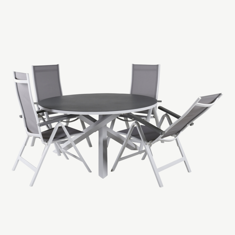 Ümmargune aiakomplekt Copacabana alumiiniumist, halli Spraystone lauaplaadiga, 4 kokkupandavat tooli, GR21729 – 2