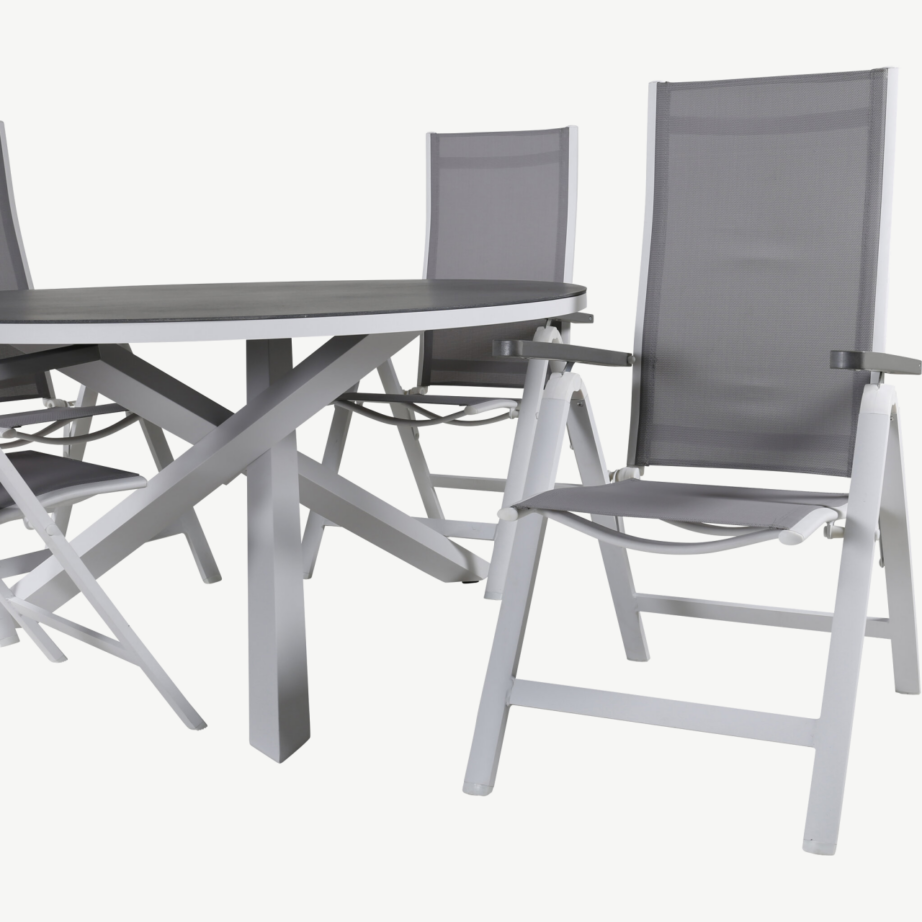 Ümmargune aiakomplekt Copacabana alumiiniumist, halli Spraystone lauaplaadiga, 4 kokkupandavat tooli, GR21729 – 3