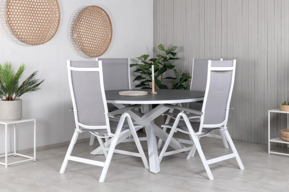 Ümmargune aiakomplekt Copacabana alumiiniumist, halli Spraystone lauaplaadiga, 4 kokkupandavat tooli, GR21729 – 6