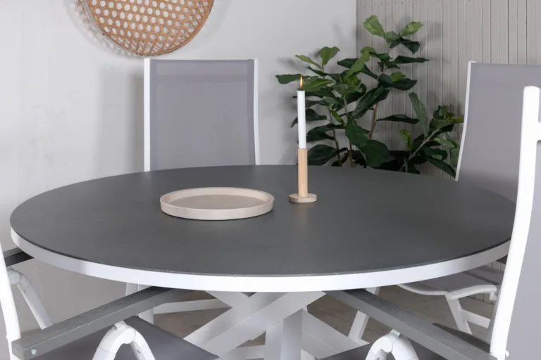 Ümmargune aiakomplekt Copacabana alumiiniumist, halli Spraystone lauaplaadiga, 4 kokkupandavat tooli - GR21729