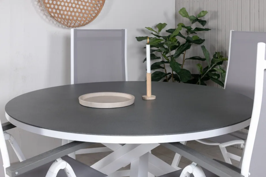 Ümmargune aiakomplekt Copacabana alumiiniumist, halli Spraystone lauaplaadiga, 4 kokkupandavat tooli, GR21729 – 8