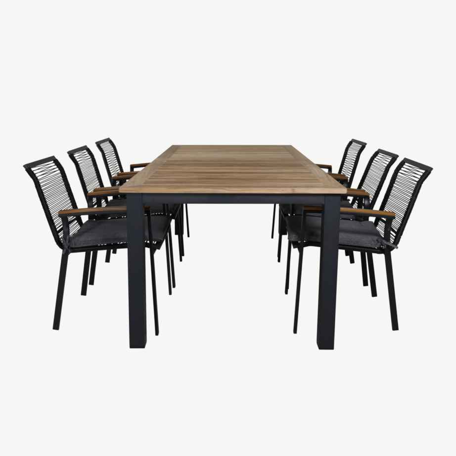 Laiendatav tiigipuust aiakomplekt Panama, must alum, 6 Dallas tooliga, GR21752 – 2