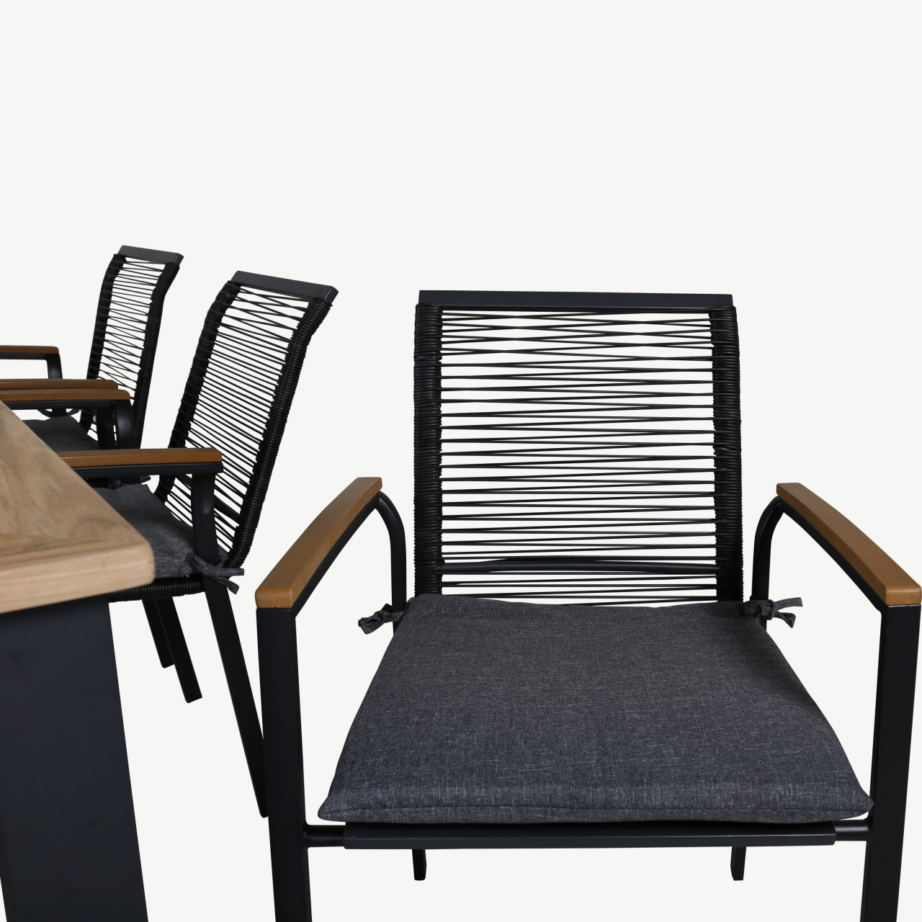 Laiendatav tiigipuust aiakomplekt Panama, must alum, 6 Dallas tooliga, GR21752 – 3