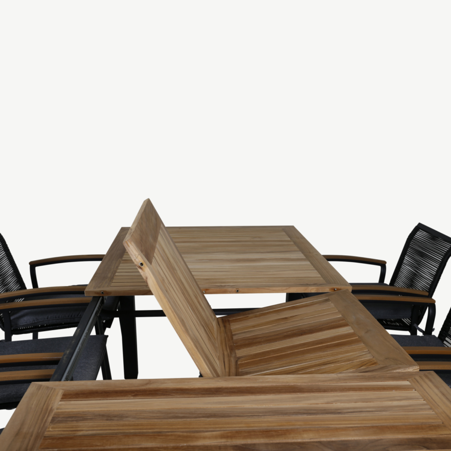 Laiendatav tiigipuust aiakomplekt Panama, must alum, 6 Dallas tooliga, GR21752 – 5