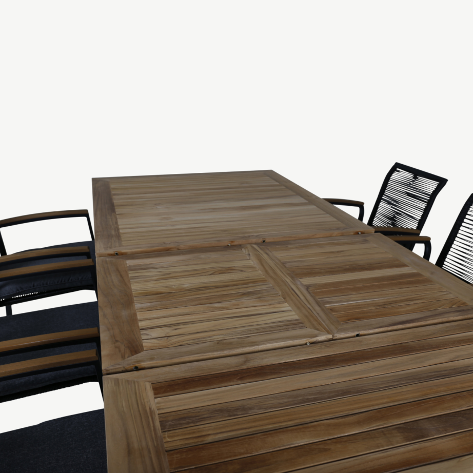 Laiendatav tiigipuust aiakomplekt Panama, must alum, 6 Dallas tooliga, GR21752 – 6