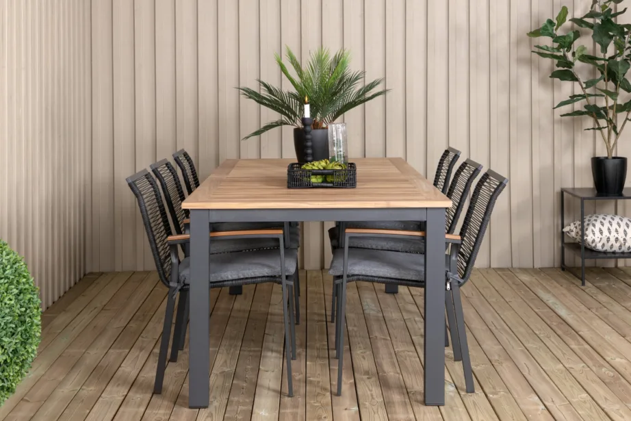 Laiendatav tiigipuust aiakomplekt Panama, must alum, 6 Dallas tooliga, GR21752 – 7