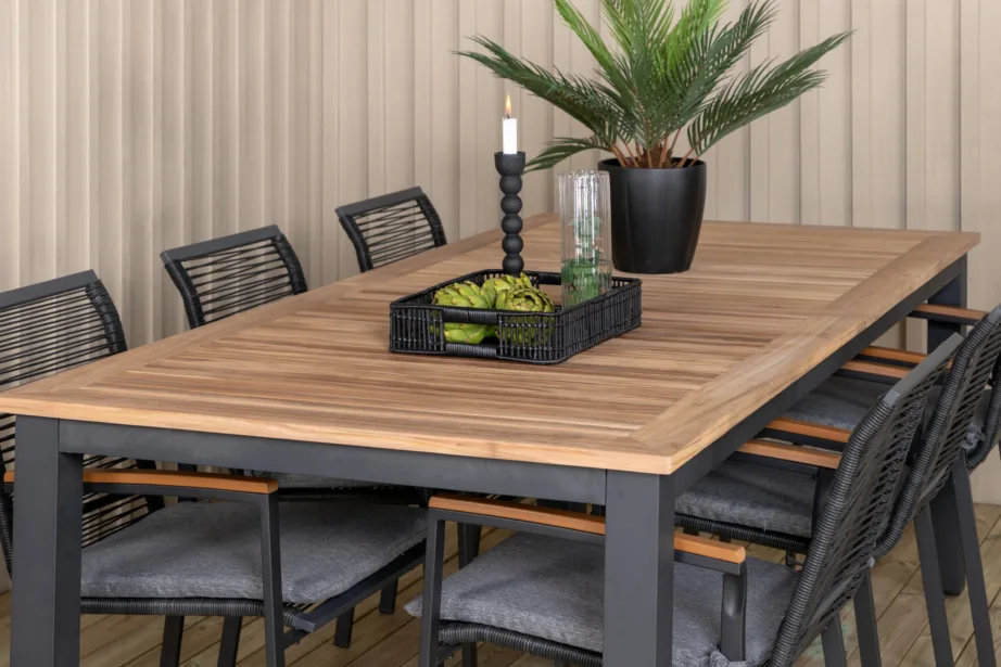 Laiendatav tiigipuust aiakomplekt Panama, must alum, 6 Dallas tooliga, GR21752 – 9