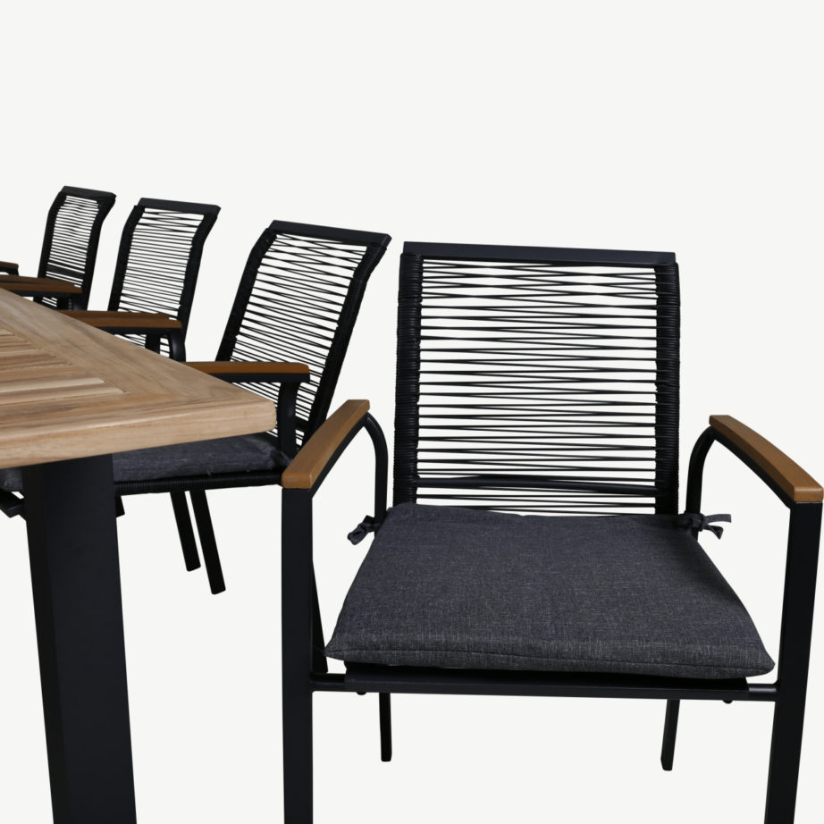 Pikendatav tiigipuust söögilaud ja 8 tooli Panama/Dallas (must alumiinium, aiamööbel), GR21753 – 3