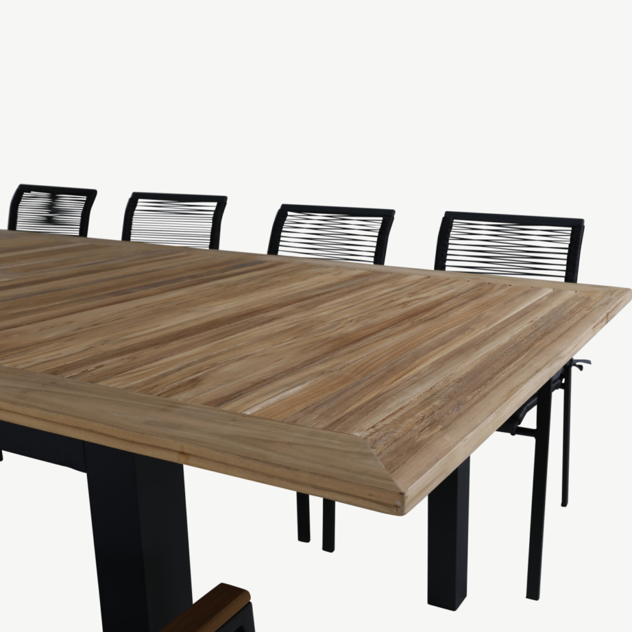 Pikendatav tiigipuust söögilaud ja 8 tooli Panama/Dallas (must alumiinium, aiamööbel), GR21753 – 4