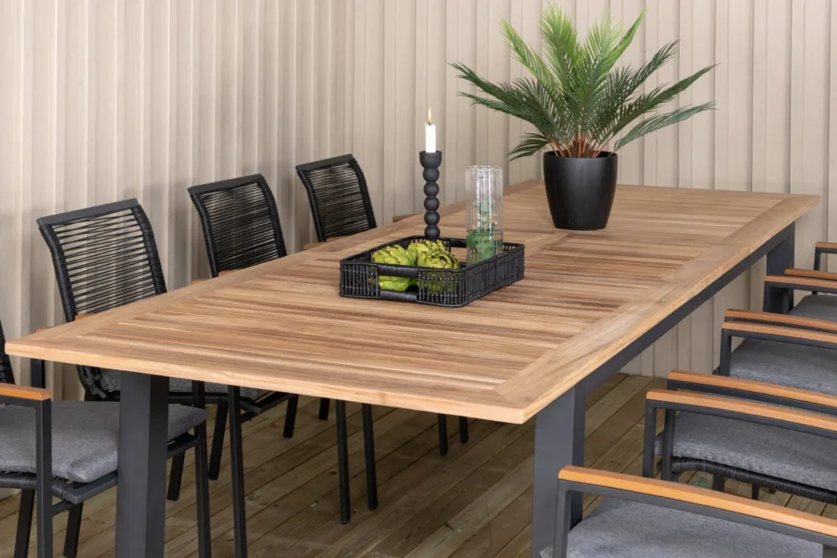 Pikendatav tiigipuust söögilaud ja 8 tooli Panama/Dallas (must alumiinium, aiamööbel), GR21753 – 9