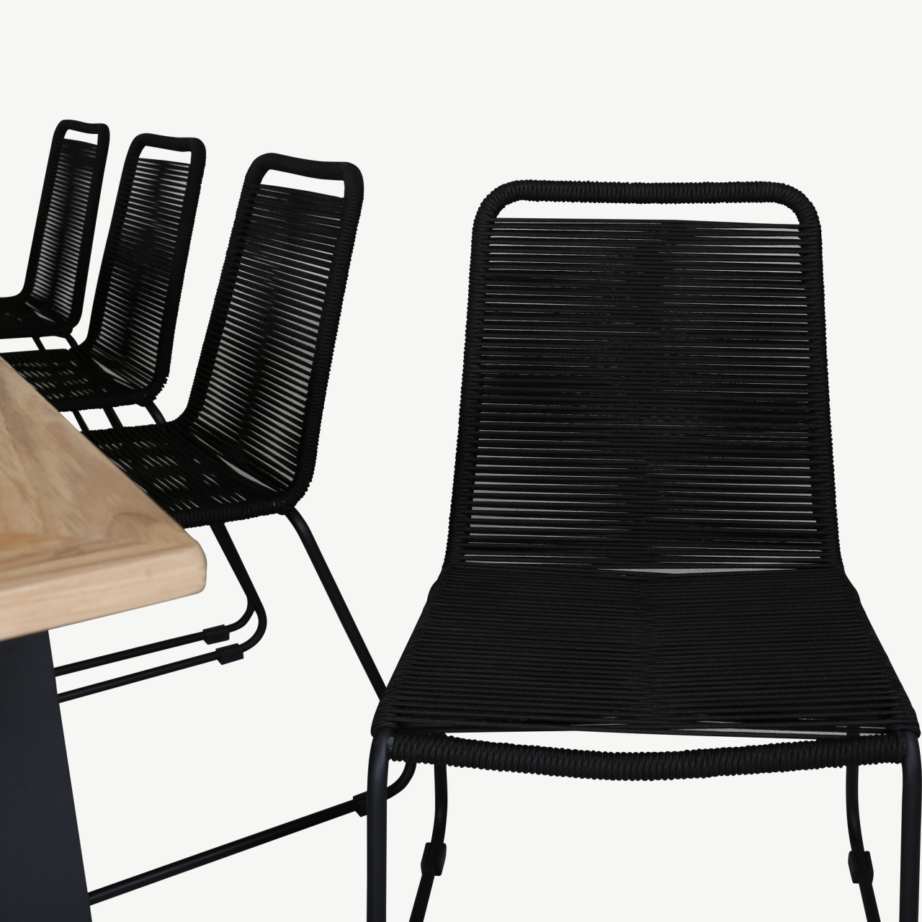 Laiendatav tiigipuust söögilaud Panama mustade Lindos toolidega (8 tooli, 220–324 cm), GR21759 – 3