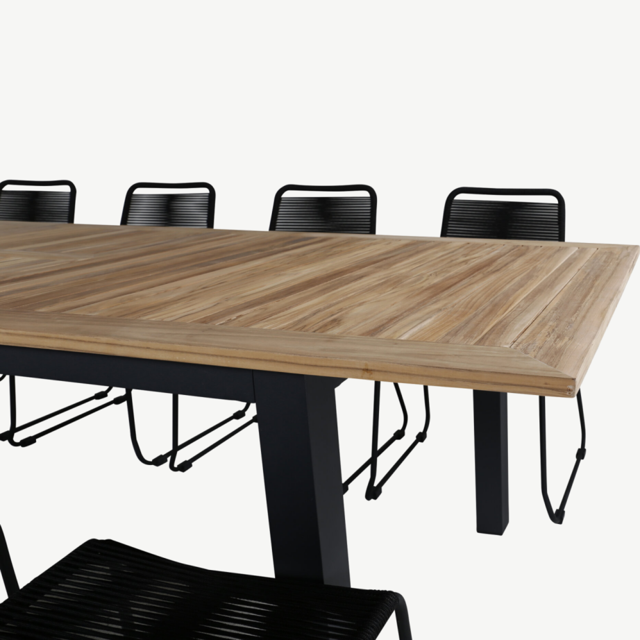 Laiendatav tiigipuust söögilaud Panama mustade Lindos toolidega (8 tooli, 220–324 cm), GR21759 – 4