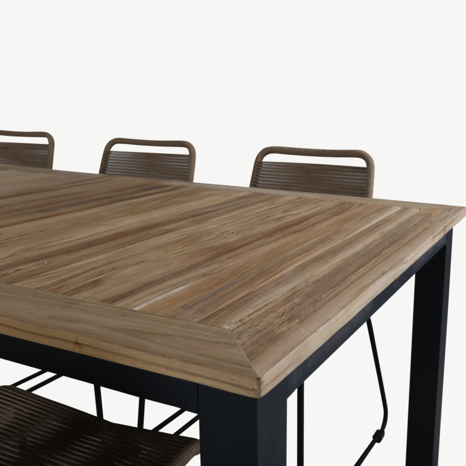 Laiendatav tiigipuust söögilaud Panama ja Lindos polüesterköiega toolid (aiakomplekt, must/alumiinium, 6 tooli), GR21760 – 4