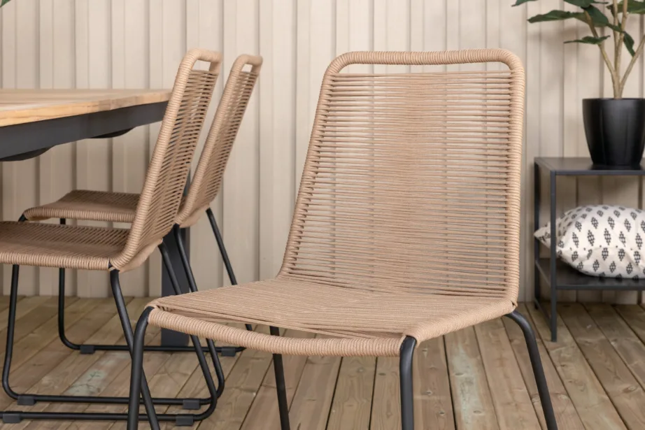 Laiendatav tiigipuust söögilaud Panama ja Lindos polüesterköiega toolid (aiakomplekt, must/alumiinium, 6 tooli), GR21760 – 8