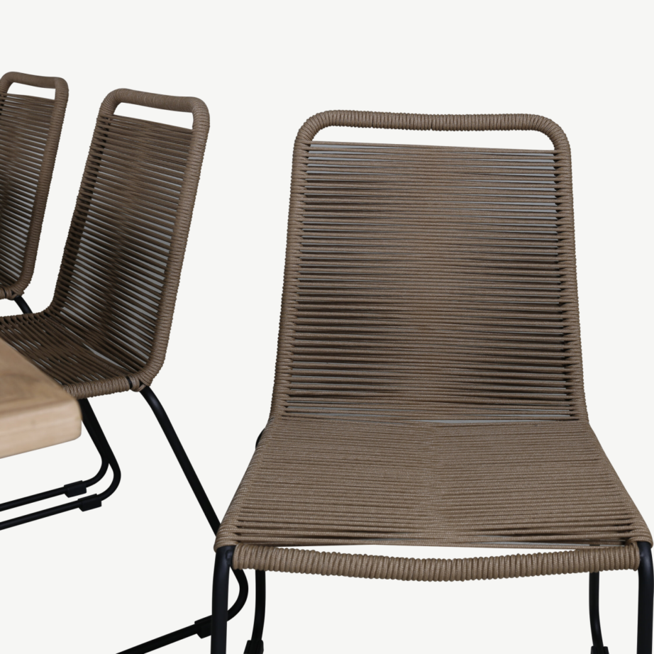 Pikendatav tiigipuust söögilaud Panama ja latte-toonis Lindos toolid (õuemööbel, alumiiniumraam), GR21761 – 3