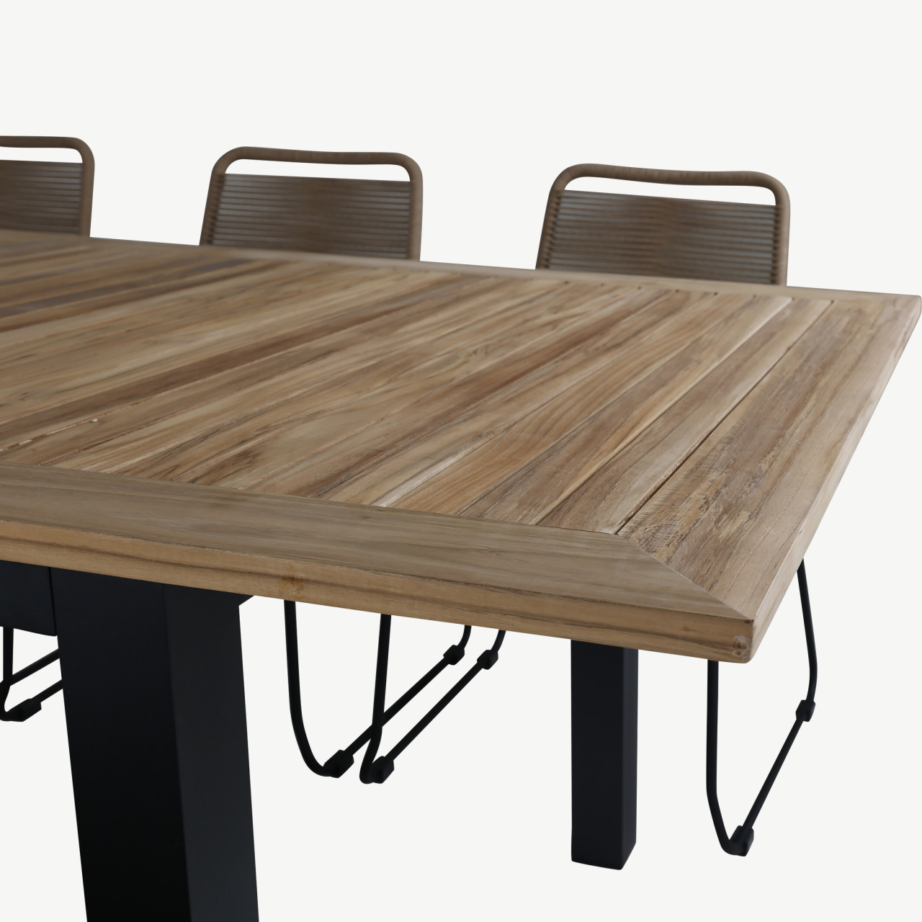 Pikendatav tiigipuust söögilaud Panama ja latte-toonis Lindos toolid (õuemööbel, alumiiniumraam), GR21761 – 4