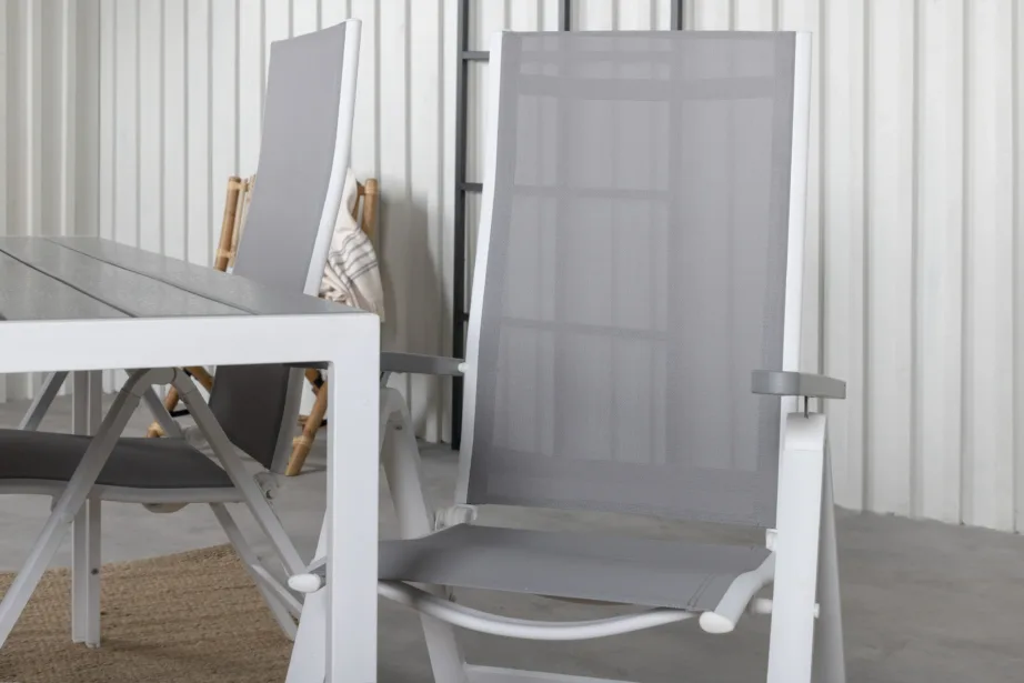 Break aiamööblikomplekt – ristkülikukujuline laud ja reguleeritavad hallid toolid (WPC, alumiinium), GR21828 – 8