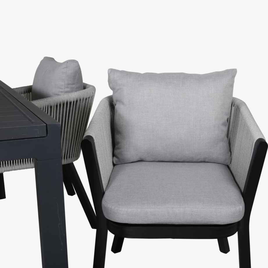 Marbella alumiiniumist terrassi söögikomplekt hallide köispunutisega toolidega, GR21906 – 3