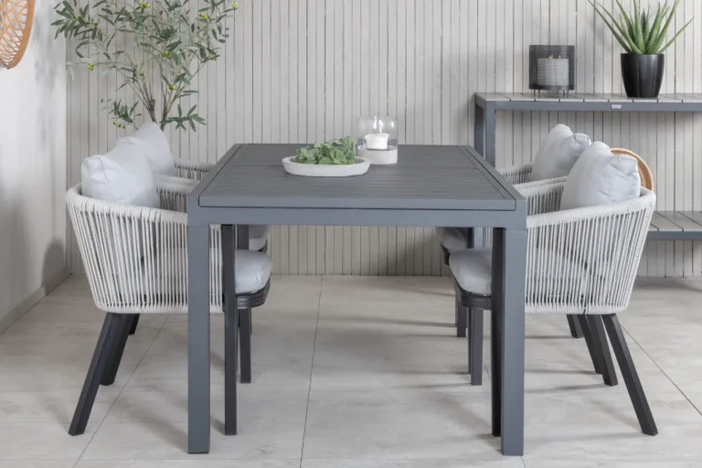 Marbella alumiiniumist terrassi söögikomplekt hallide köispunutisega toolidega - GR21906