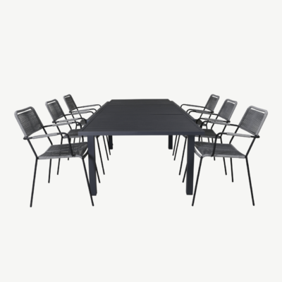 Pikendatav alumiiniumist aialaud koos Lindos köiega toolidega, must/hall – Marbella kollektsioon - GR21932