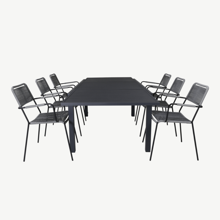 Pikendatav alumiiniumist aialaud koos Lindos köiega toolidega, must/hall – Marbella kollektsioon - GR21932