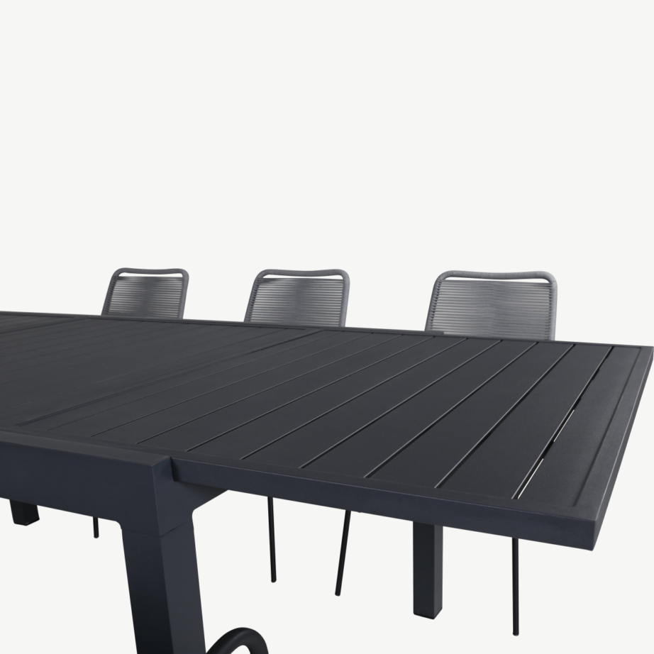 Pikendatav alumiiniumist aialaud koos Lindos köiega toolidega, must/hall – Marbella kollektsioon, GR21932 – 3