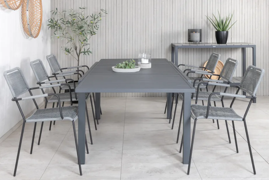 Pikendatav alumiiniumist aialaud koos Lindos köiega toolidega, must/hall – Marbella kollektsioon, GR21932 – 4