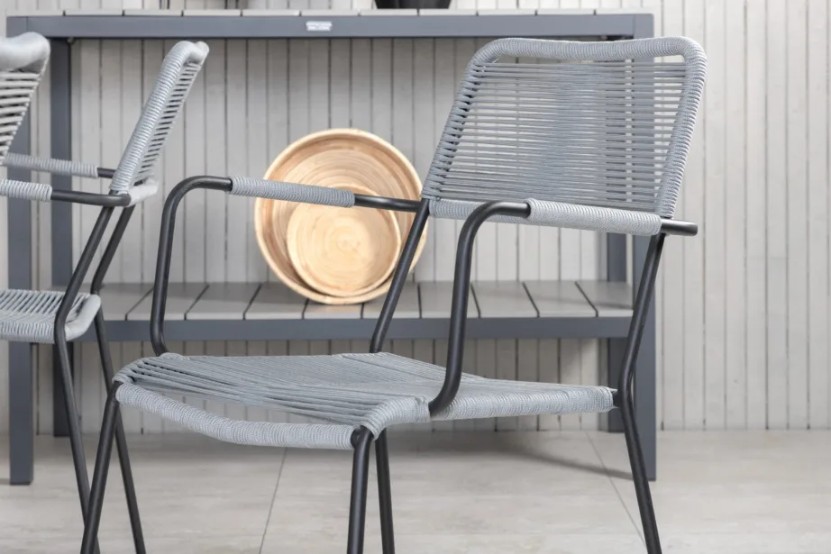 Pikendatav alumiiniumist aialaud koos Lindos köiega toolidega, must/hall – Marbella kollektsioon, GR21932 – 7