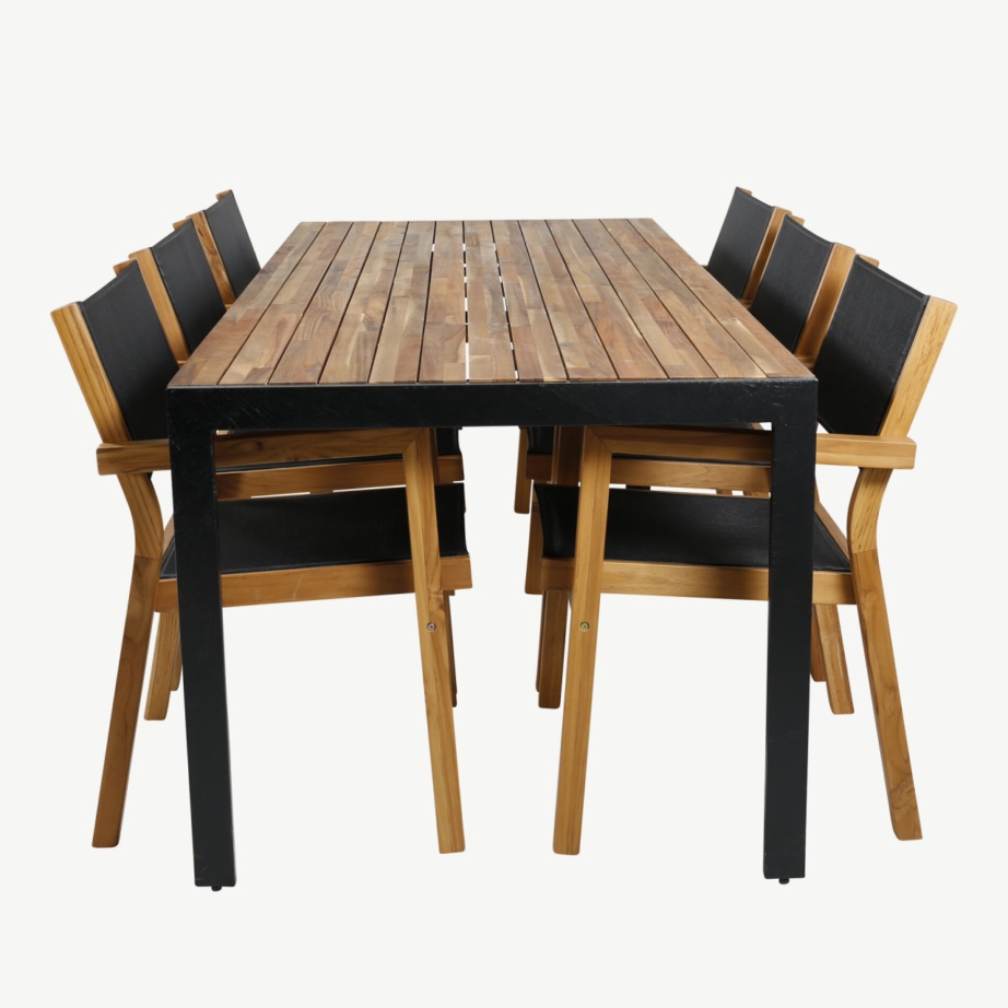 Bois aiamööbli komplekt: ristkülikukujuline akaatsiapuidust laud ja 6 Venice tooli (must, naturaalsed toonid), GR21937