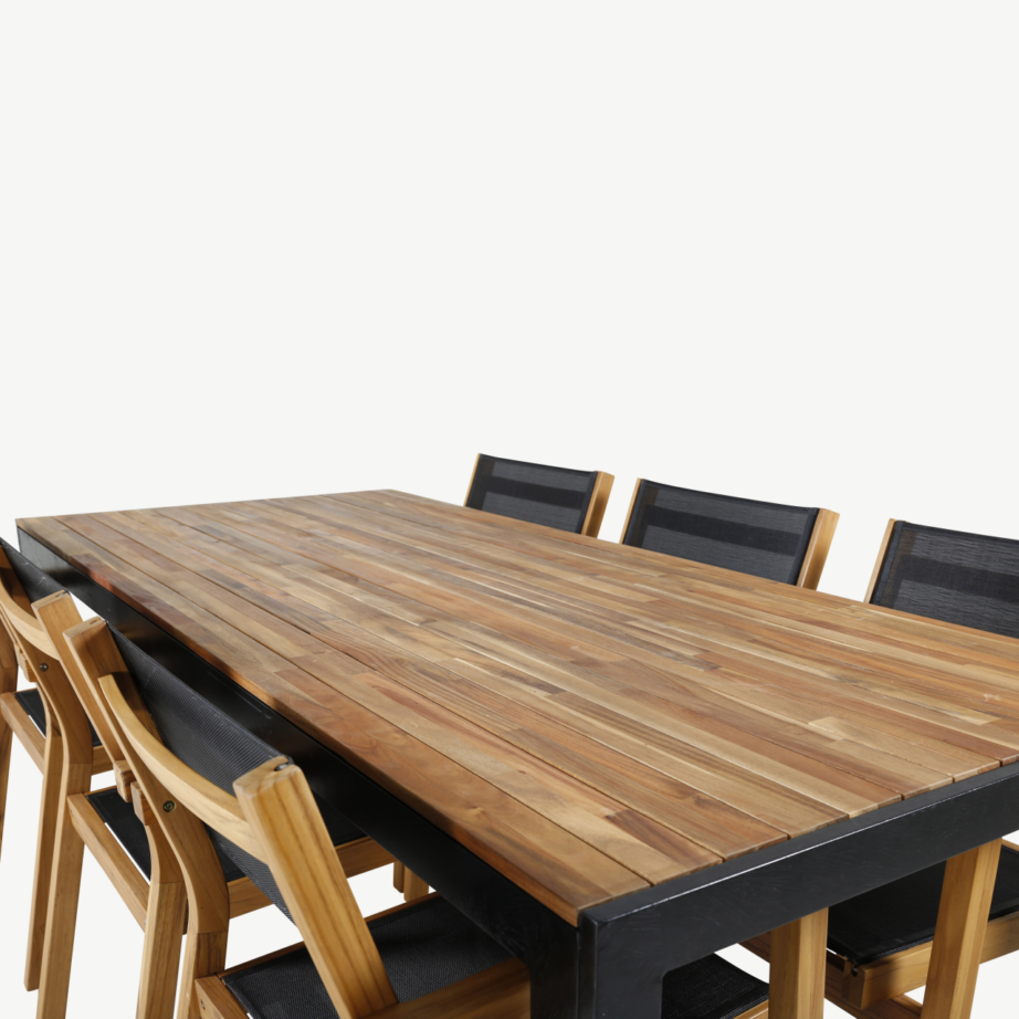 Bois aiamööbli komplekt: ristkülikukujuline akaatsiapuidust laud ja 6 Venice tooli (must, naturaalsed toonid), GR21937 – 3