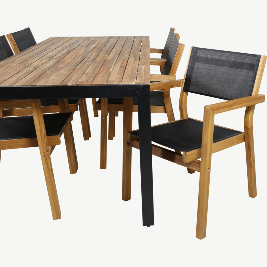 Bois aiamööbli komplekt: ristkülikukujuline akaatsiapuidust laud ja 6 Venice tooli (must, naturaalsed toonid), GR21937 – 4