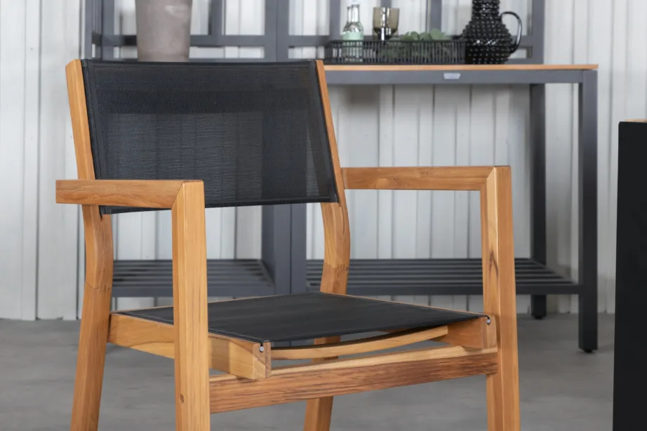 Bois aiamööbli komplekt: ristkülikukujuline akaatsiapuidust laud ja 6 Venice tooli (must, naturaalsed toonid), GR21937 – 8