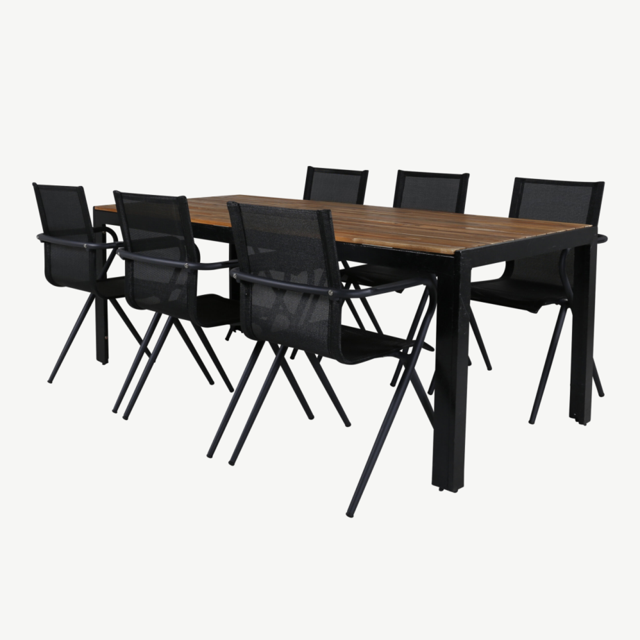 Akaatsiapuidust õuesöögikomplekt Bois, musta alumiiniumraamiga laud ja Alina toolid, GR21942 – 2