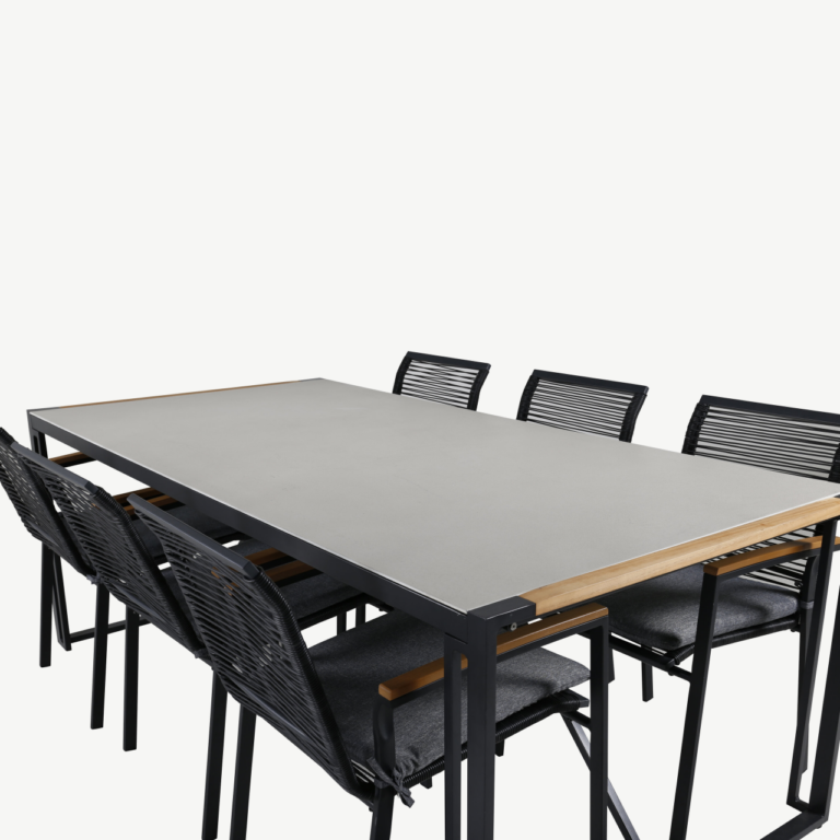 Texas aiamööbli söögilaud (200x100cm) koos Dallas punutud söögitoolidega, klaaspind ja tiigipuu detailid - GR21950