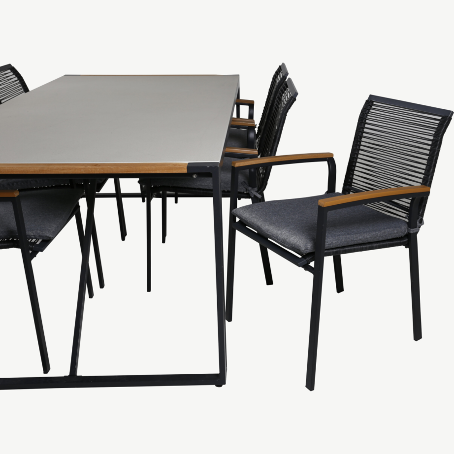 Texas aiamööbli söögilaud (200x100cm) koos Dallas punutud söögitoolidega, klaaspind ja tiigipuu detailid, GR21950 – 4