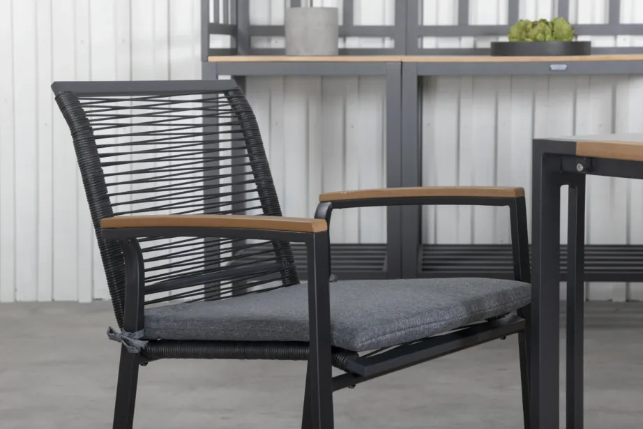 Texas aiamööbli söögilaud (200x100cm) koos Dallas punutud söögitoolidega, klaaspind ja tiigipuu detailid, GR21950 – 8