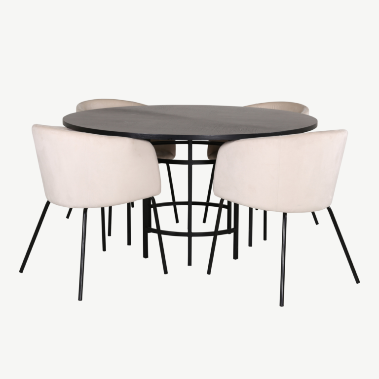 Ümmargune söögilaud Copenhagen (must MDF, ø140cm) ja Berit toolid (beež velvet, 4 tk) - GR22004