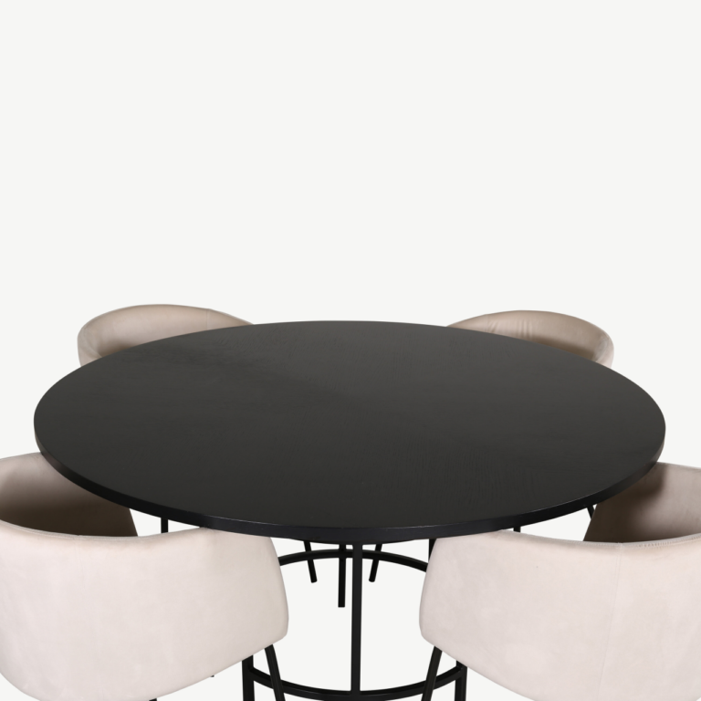 Ümmargune söögilaud Copenhagen (must MDF, ø140cm) ja Berit toolid (beež velvet, 4 tk) - GR22004