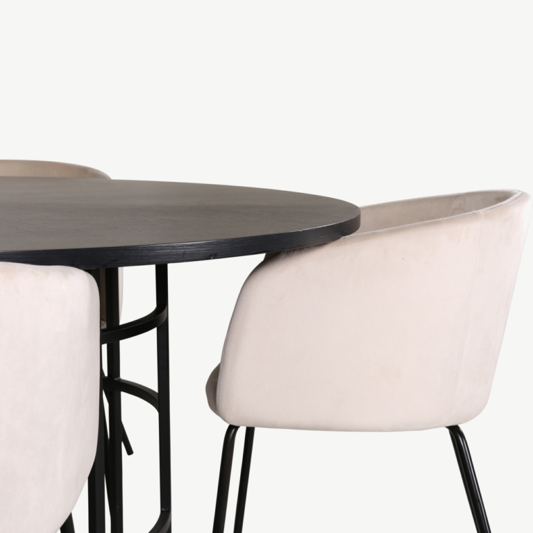 Ümmargune söögilaud Copenhagen (must MDF, ø140cm) ja Berit toolid (beež velvet, 4 tk) - GR22004