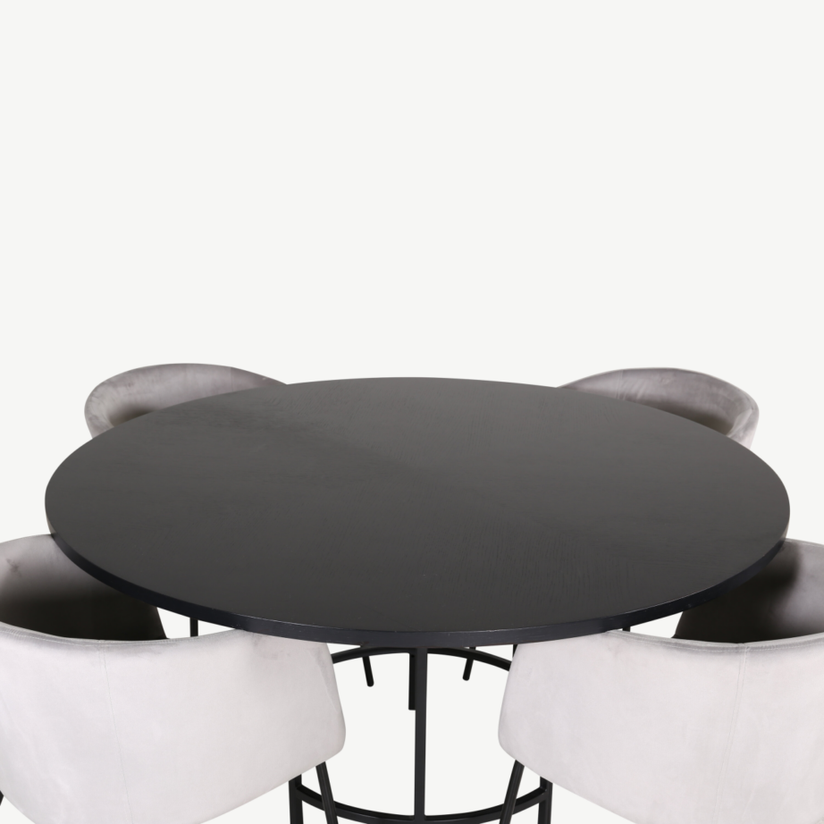 Ümmargune söögilauakomplekt Copenhagen (must lauaplaat, helehallid sametist toolid, ø140 cm), GR22005 – 2