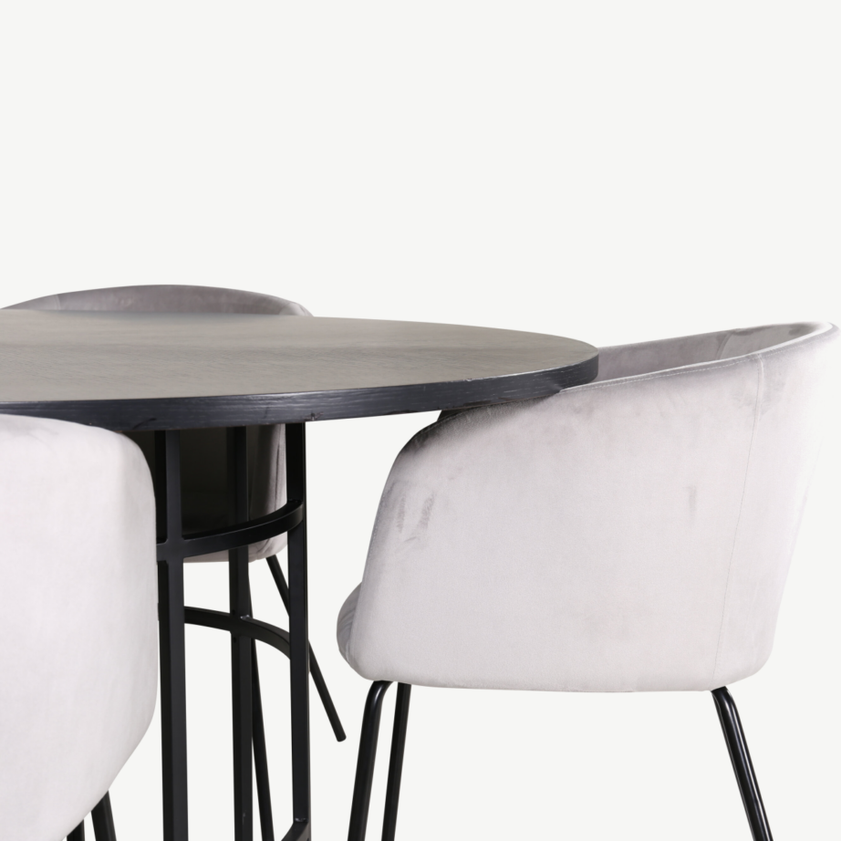 Ümmargune söögilauakomplekt Copenhagen (must lauaplaat, helehallid sametist toolid, ø140 cm), GR22005 – 3