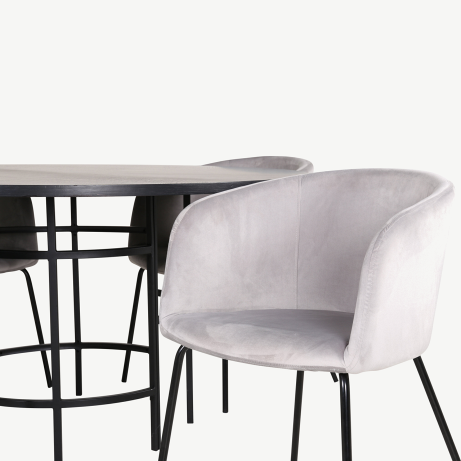 Ümmargune söögilauakomplekt Copenhagen (must lauaplaat, helehallid sametist toolid, ø140 cm), GR22005 – 4