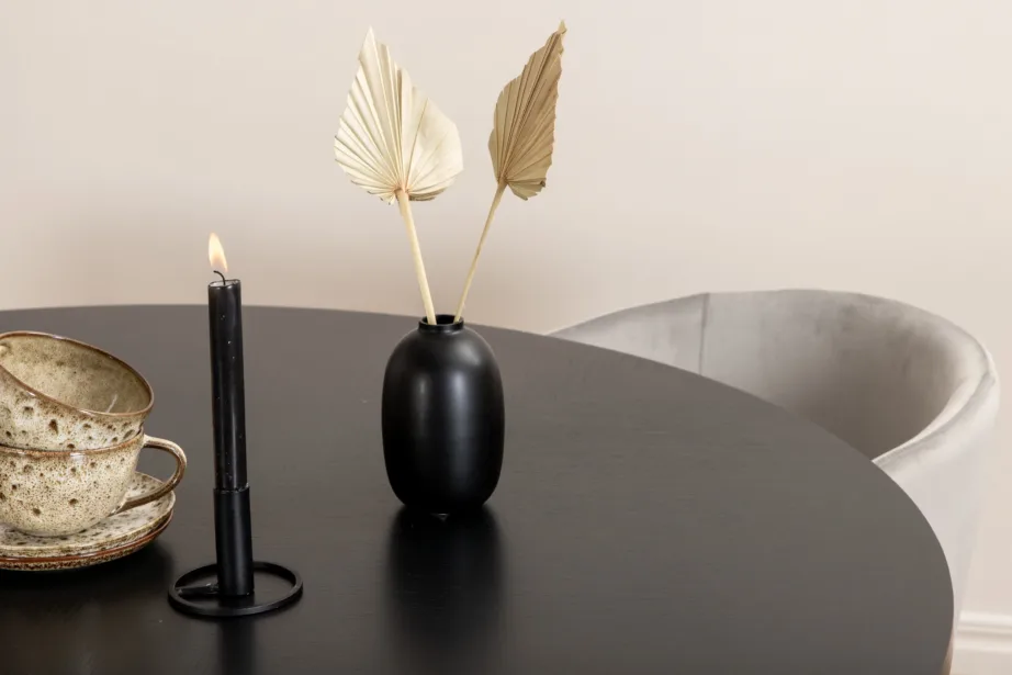 Ümmargune söögilauakomplekt Copenhagen (must lauaplaat, helehallid sametist toolid, ø140 cm), GR22005 – 7