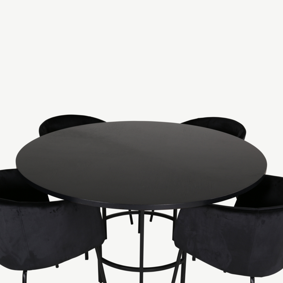 Ümmargune söögilaud Copenhagen koos musta sametkattega toolidega (ø140 cm, 4 tooli), GR22006 – 2