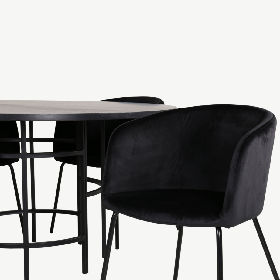 Ümmargune söögilaud Copenhagen koos musta sametkattega toolidega (ø140 cm, 4 tooli), GR22006 – 4