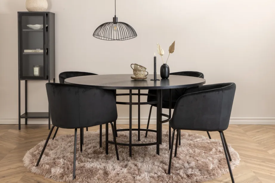 Ümmargune söögilaud Copenhagen koos musta sametkattega toolidega (ø140 cm, 4 tooli), GR22006 – 5