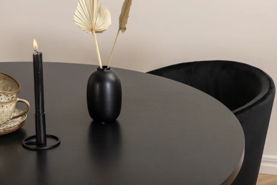 Ümmargune söögilaud Copenhagen koos musta sametkattega toolidega (ø140 cm, 4 tooli), GR22006 – 7