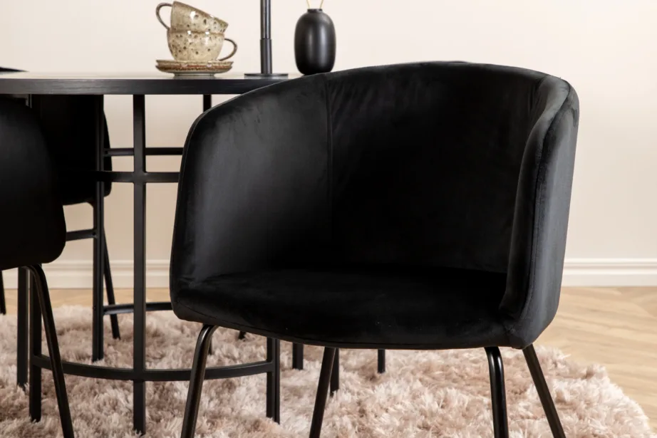 Ümmargune söögilaud Copenhagen koos musta sametkattega toolidega (ø140 cm, 4 tooli), GR22006 – 8