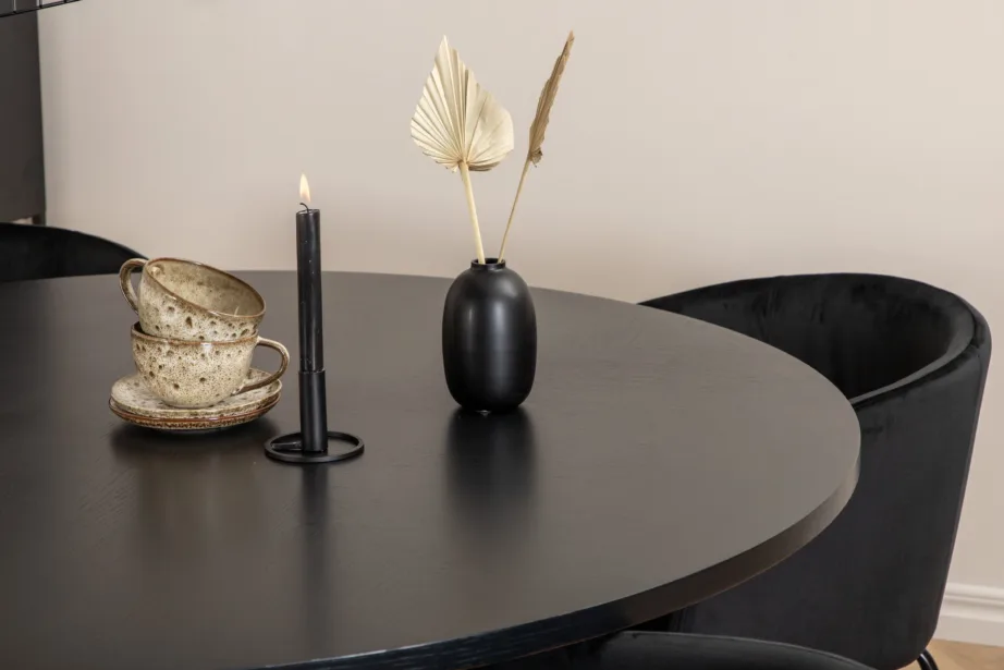 Ümmargune söögilaud Copenhagen koos musta sametkattega toolidega (ø140 cm, 4 tooli), GR22006 – 9